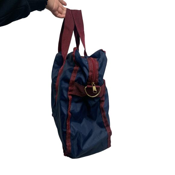 Vintage Hollywood Park Blue Burgundy Light Duffle Bag - Picture 7 of 8
